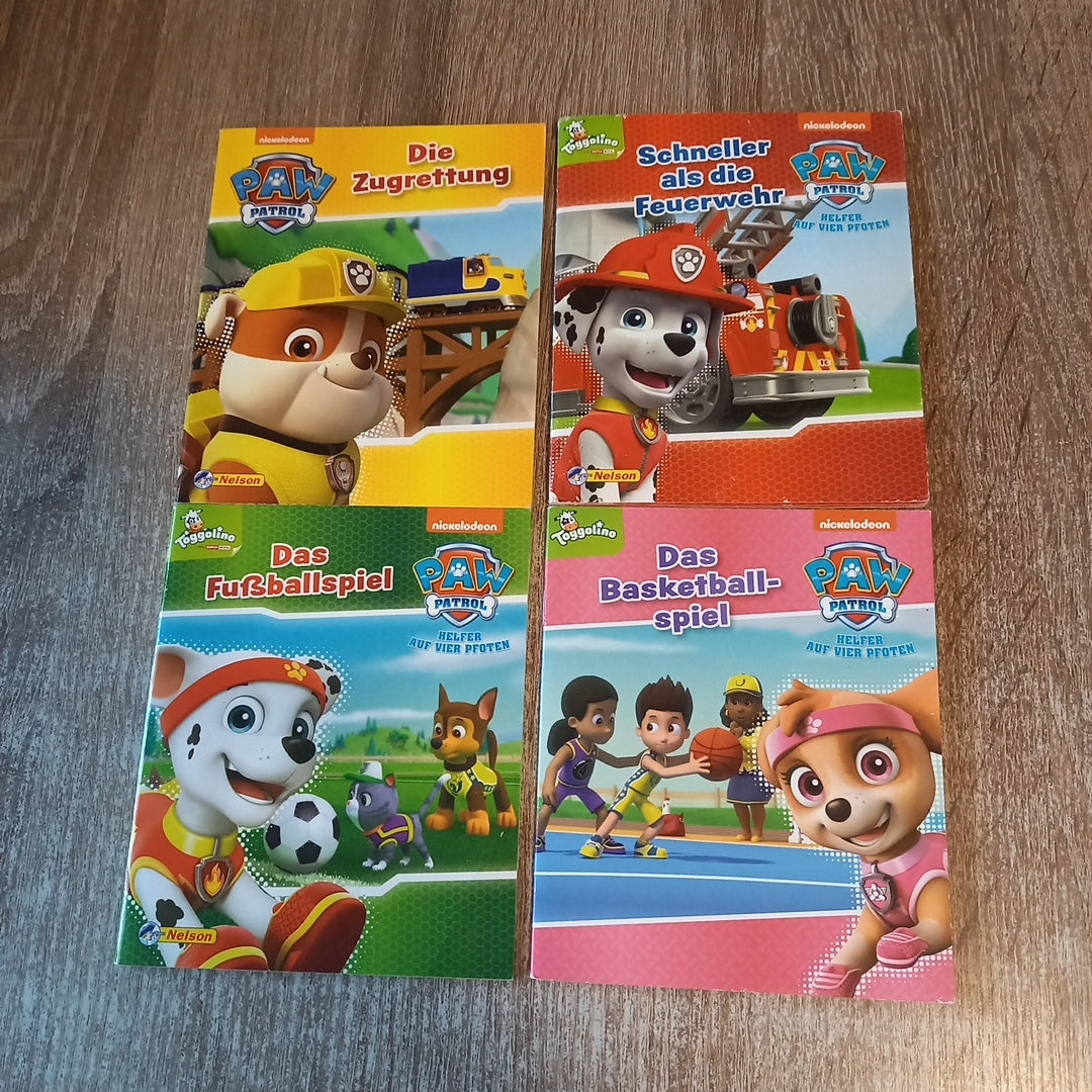 Paw Patrol 4 Mini Hefte Die Zugrettung 2 Das Fussballspiel 3 Schneller als die Feuerwehr 4 Das Basketballspiel