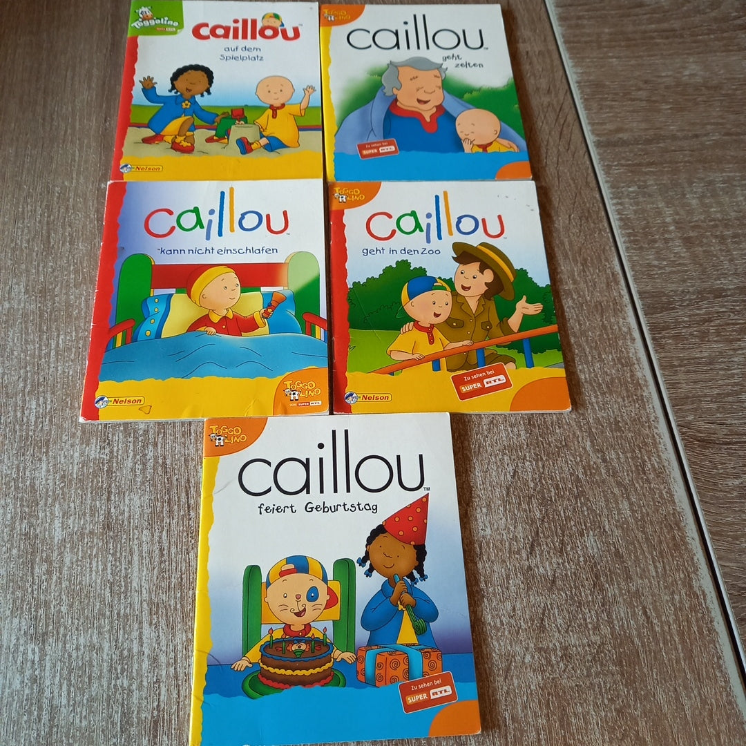 Caillou 5 Hefte 1 auf dem Spielplatz 2 geht zelten 3 kann nicht einschlafen 4 geht in den Zoo 5 feiert Geburtstag