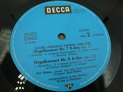 KARL RICHTER orgelkonzerte nr. 5-8 HANDEL LP 1969 Decca