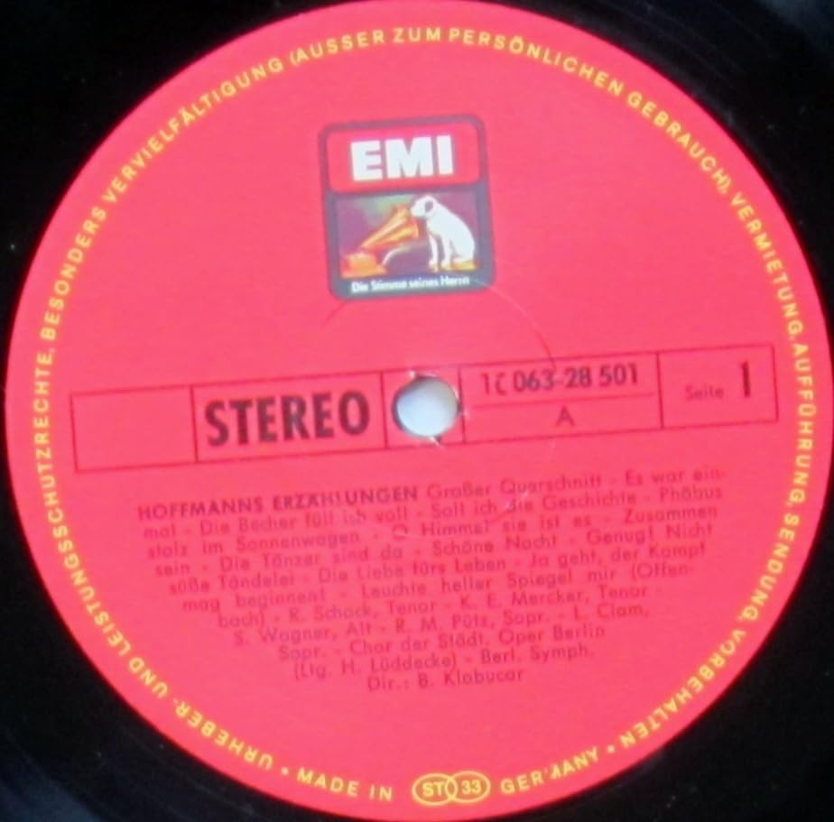 OFFENBACH, JACQUES / HOFFMANNS ERZÄHLUNGEN / GROSSER QUERSCHNITT / DER CHOR DER DEUTSCHEN OPER BERLIN BERISLAV KLOBUCAR / Bildhülle / EMI # 1C063-28501 / Deutsche Pressung / 12" Vinyl Langspiel Schallplatte