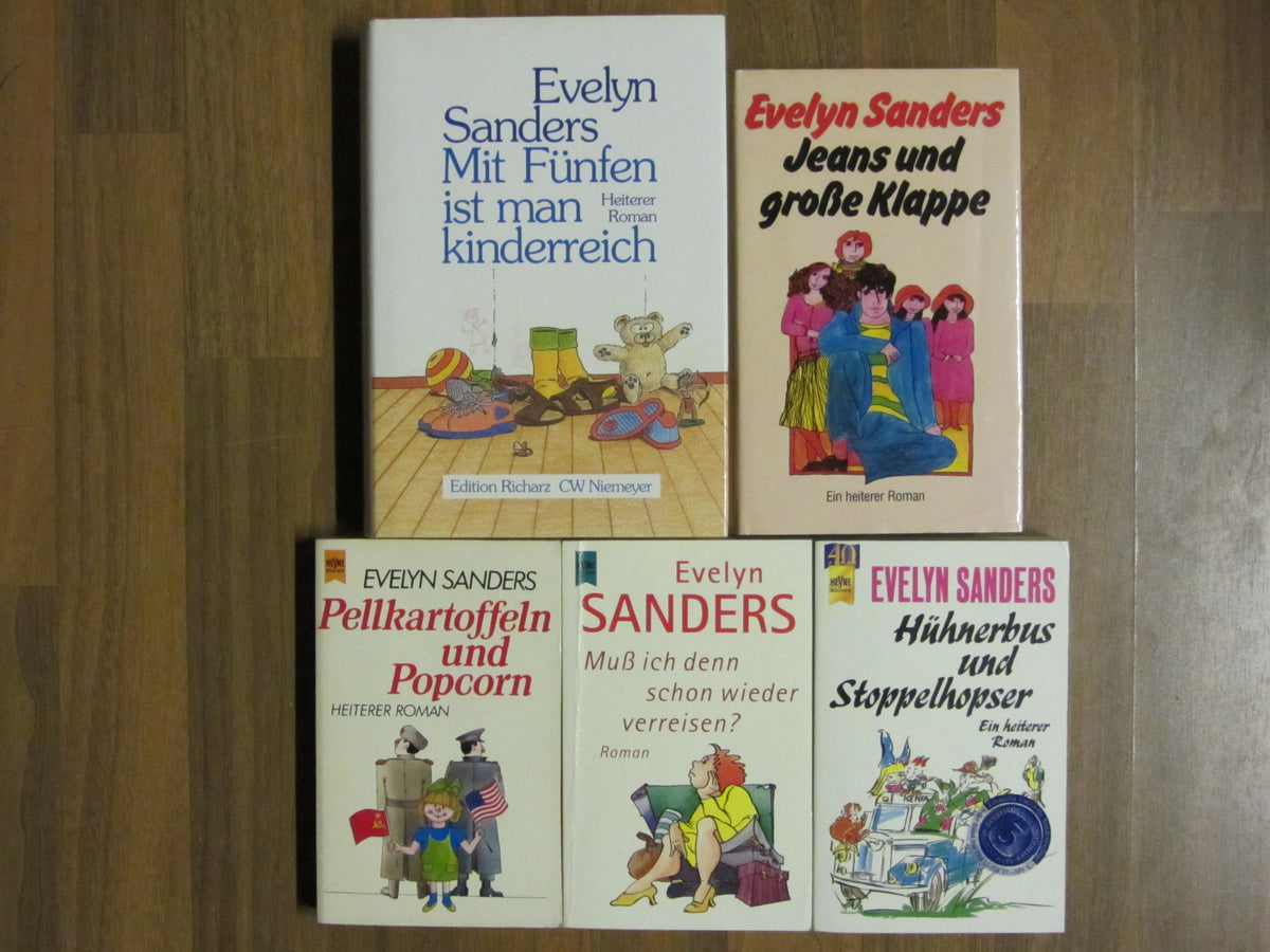 Paket Evelyn Sanders: Muß ich denn schon wieder verreisen? Hühnerbus und Stoppelhopser. Pellkartoffeln und Popcorn. Jeans und große Klappe. Mit Fünfen ist man Kinderreich. 5 Bände!
