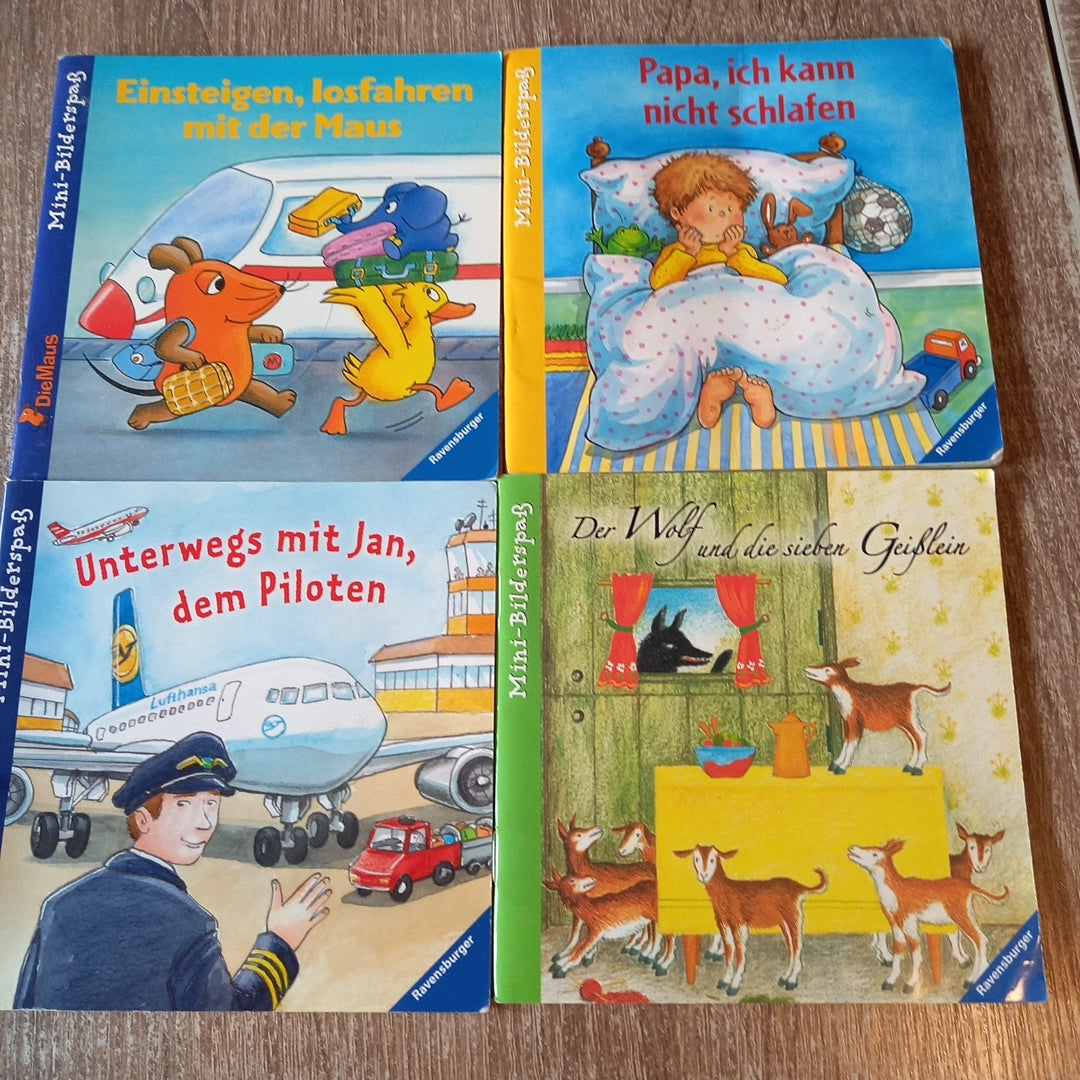 Mini Bilderspass 4 Hefte 1 Einsteigen losfahren mit der Maus 2 Papa ich kann nicht schlafen 3 Unterwegs mit Jan dem Piloten  4 Der Wolf und die 7 Geisslein