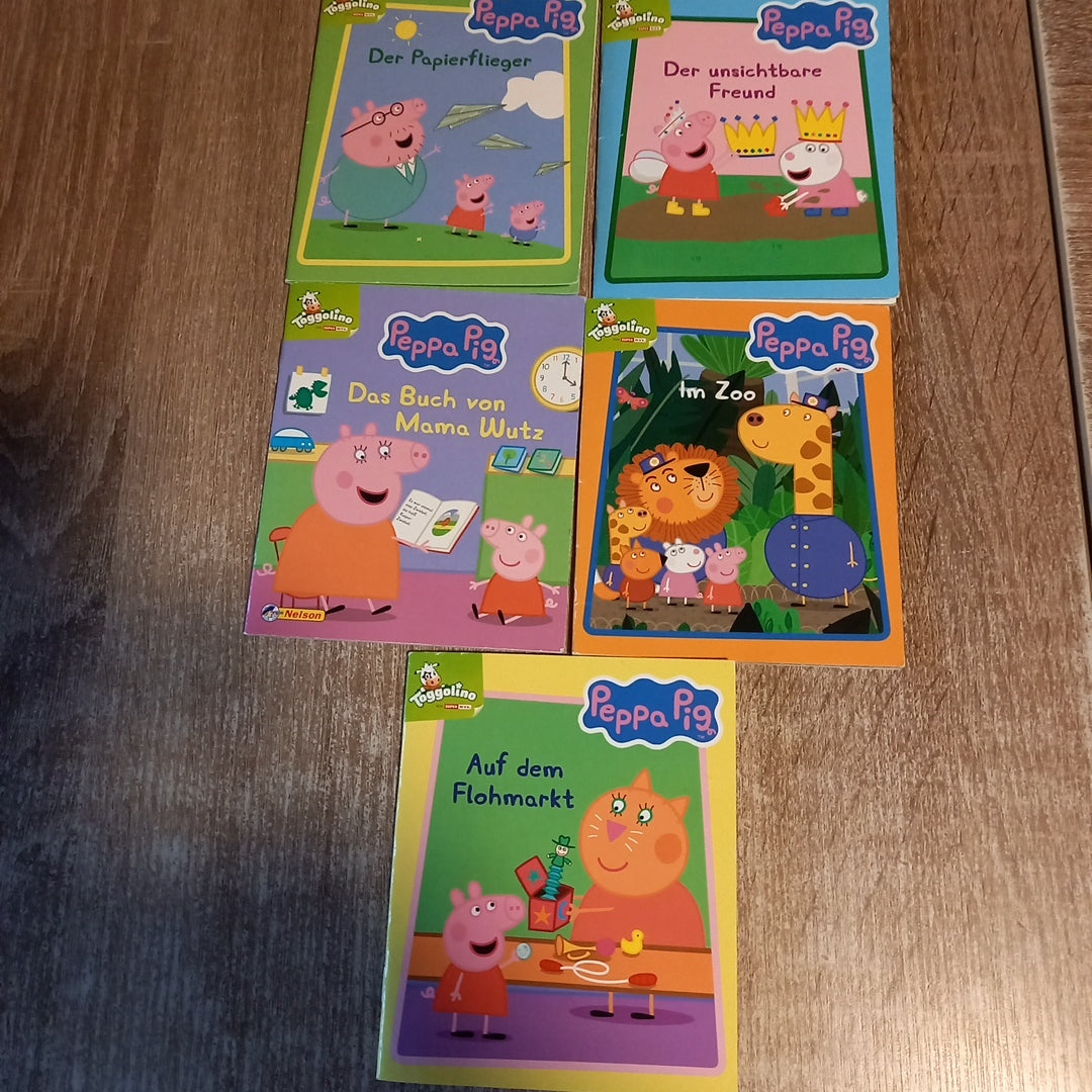 Peppa Pig 5 Hefte 1 Der Papierflieger 2 Der Unsichtbare Freund 3 Dad Buch von Mama Wutz 4 Im Zoo 5 Aud dem Flohmarkt