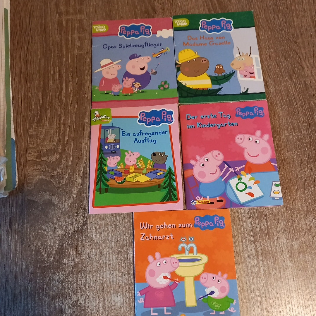 Peppa Pig 5 Hefte 1 Opas Spielzeugflieger 2 Das Haus von Madame Gazelle 3 Ein aufregender Ausflug 4 Der erste Tag im Kindergarten 5 Wir gehen zum Zahnarzt