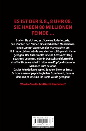 AchtNacht: Thriller | Eine Nacht. Eine Todeslotterie. Und ein Wettlauf gegen die Zeit | Rasante Thriller-Action vom "Meister des Wahns" Sebastian Fitzek