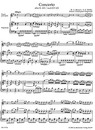 Konzert für Flöte und Orchester G-Dur (1801) -In einer Bearbeitung von A. E. Müller nach dem Klarinettenkonzert KV 622-. Klavierauszug, Stimmen, Urtextausgabe