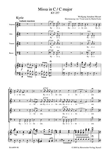 Missa C-Dur KV 257 ""Credo-Messe"". Klavierauszug, Urtextausgabe