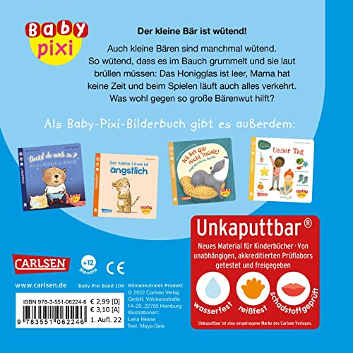 Baby Pixi (unkaputtbar) 109: Der kleine Bär ist wütend: Unzerstörbares Baby-Buch ab 12 Monaten rund um Wut und andere Gefühle - auch als Badebuch geeignet (109)