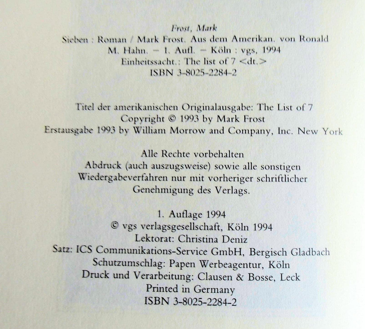Sieben. Roman