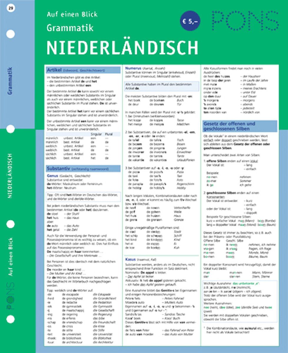PONS Grammatik Niederländisch auf einen Blick: kompakte Übersicht, Grammatikregeln nachschlagen (PONS Auf einen Blick)