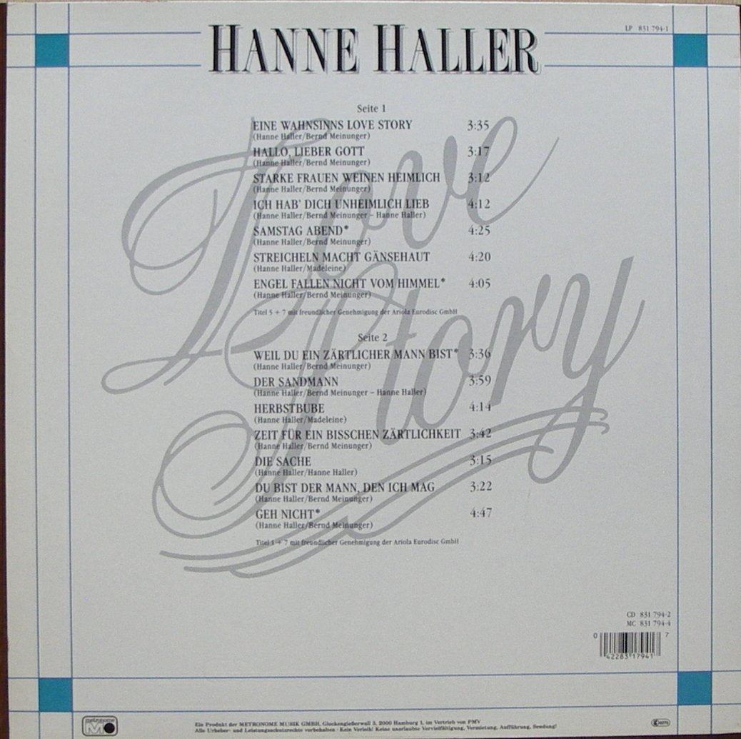 HANNE HALLER / Love Story / EINE WAHNSINNS LOVE STORY - HALLO, LIEBER GOTT - / 1987 / Bildhülle / metronome # 831794-1 / Deutsche Pressung / 12" Vinyl Langspiel Schallplatte
