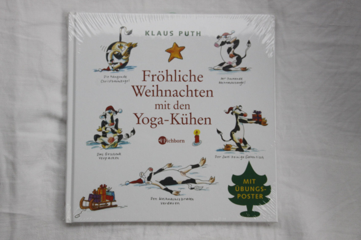 Fröhliche Weihnachten mit den Yoga-Kühen. Mit Übungsposter