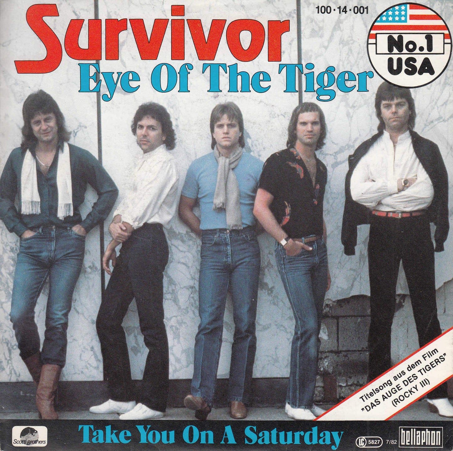 Survivor / Eye of the Tiger / Take you on a saturday / Titelsong aus dem Film Das Auge des Tigers Rocky III / 1982 / / Bildhülle / Scotti Brothers 10014001 / Deutsche Pressung / 7 Zoll 17cm Vinyl Single Schallplatte SP - Keine CD /