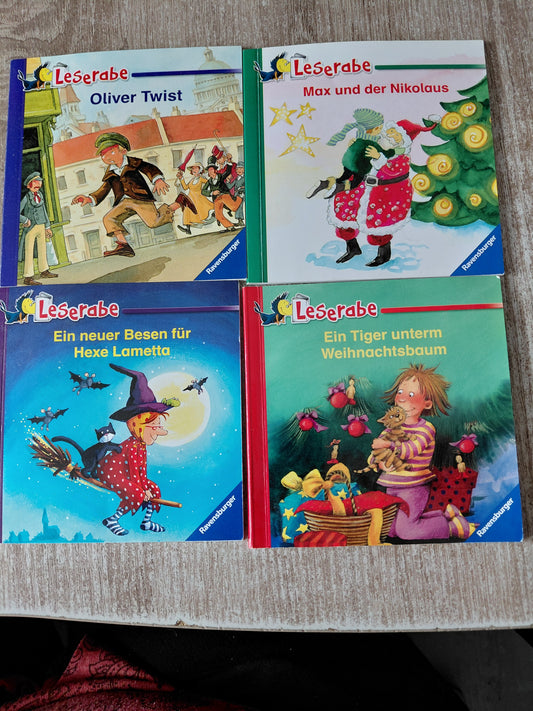 4 Leserabe Hefte  1 Oliver Twist 2 Max und der Nikolaus  3 Ein neuer Besen für Hexe Lametta 4 Ein Tiger unterm Weihnachtsbaum