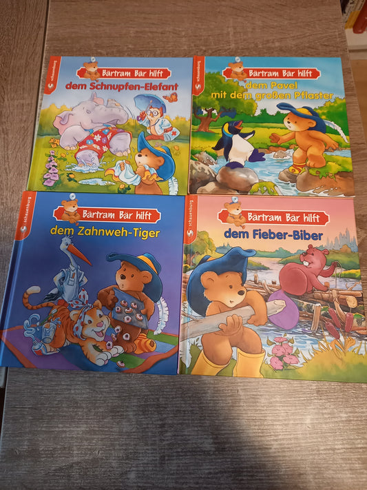 4x Bärtram Bär Bücher 1 dem Schnupfenelefant 2 dem Pavel mit dem großen Pflaster 3 dem Zahnweh Tiger 4 dem Fiber Biber
