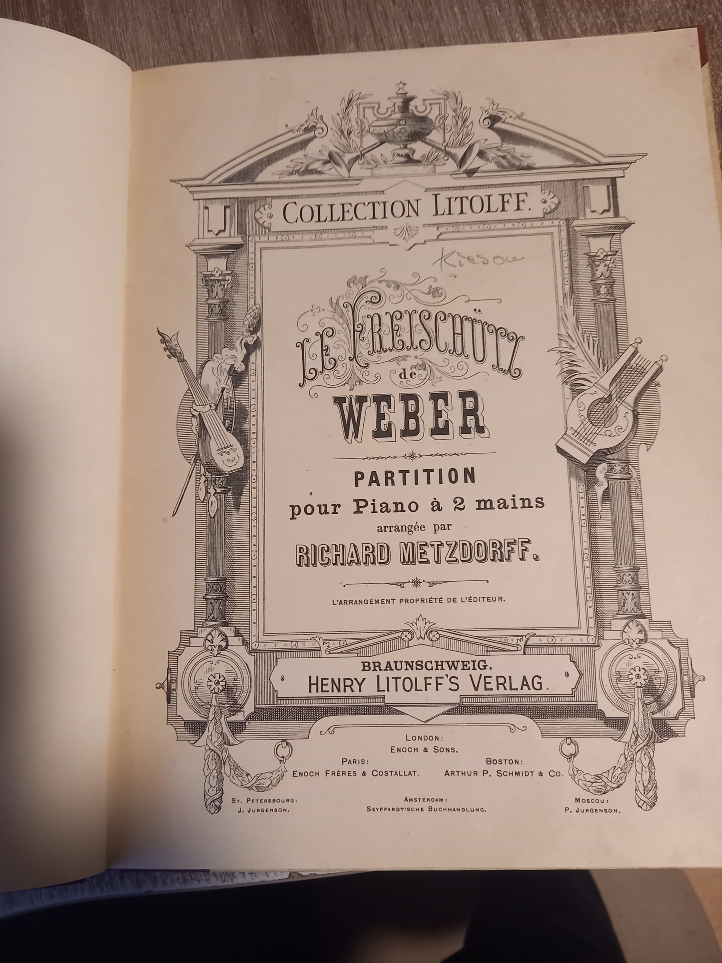 Le Freischütz  de Weber Partition pour Piano a 2 Mains Metzdorff