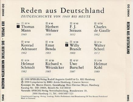 Der Spiegel / Reden aus Deutschland : Zeitgeschichte von 1949 bis heute (2 CD + Booklet)