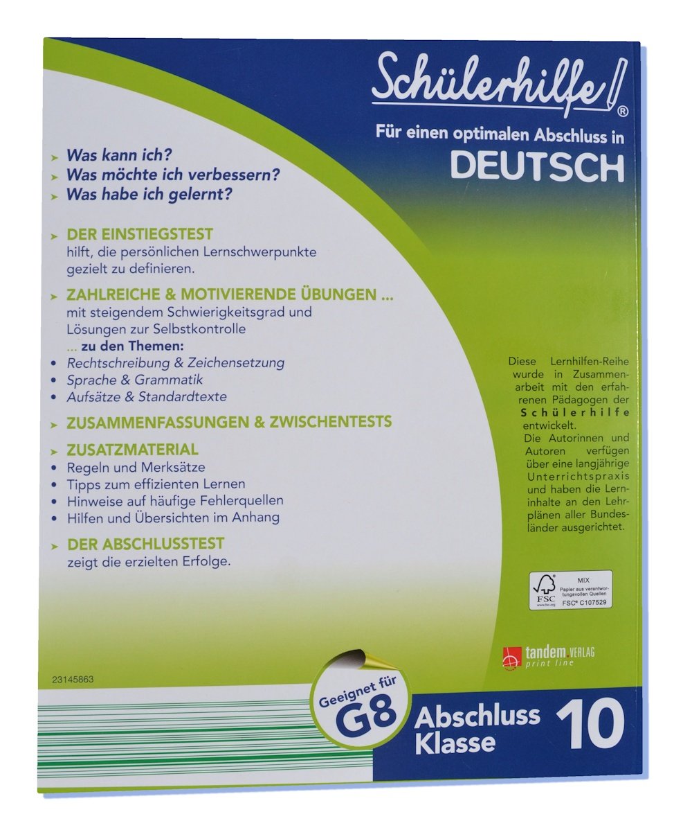 Gute Noten in DEUTSCH - Die wichtigsten Lerninhalte der 7. bis 10. Klasse - Schülerhilfe® - geeignet für G8